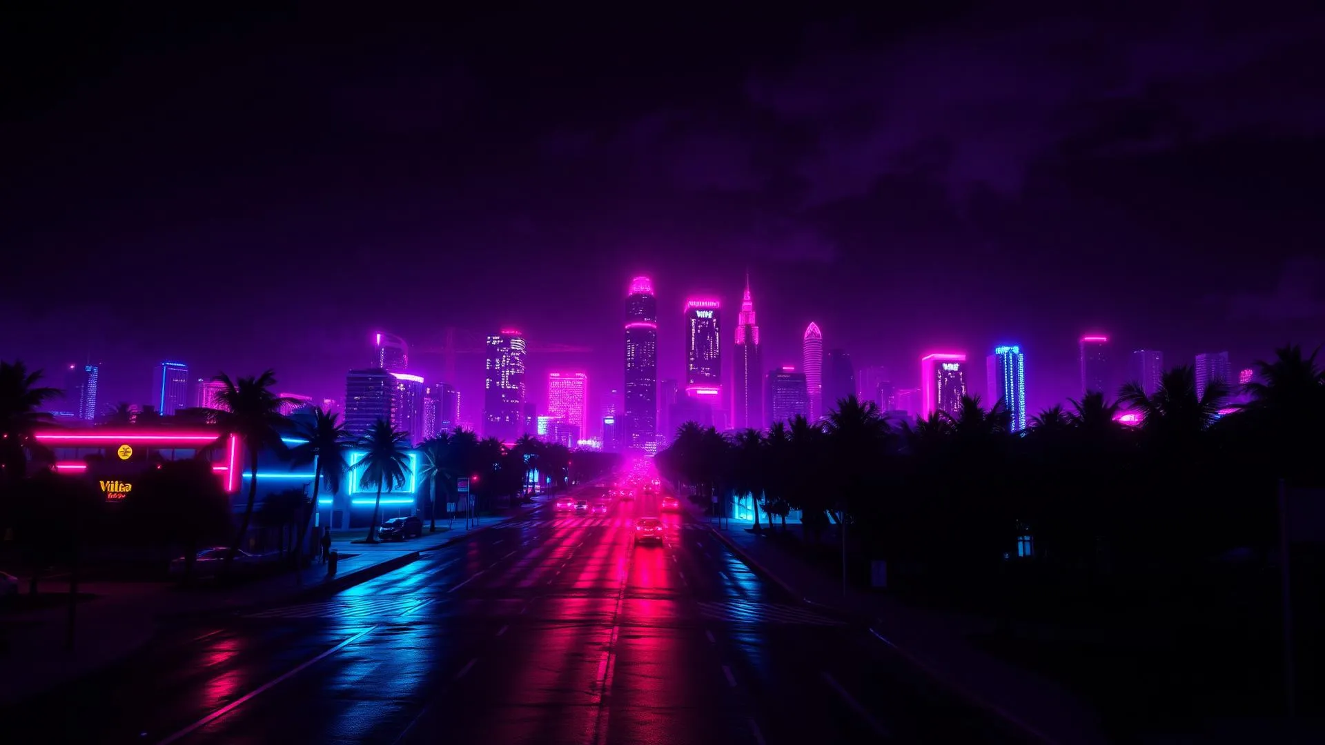 Neon Vice City skyline